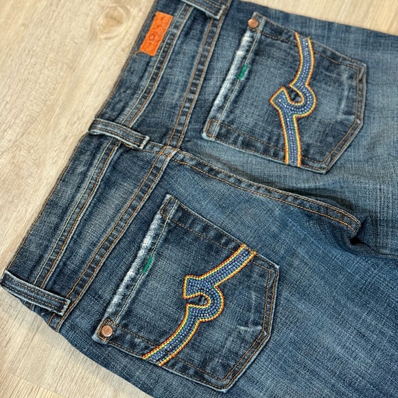 Classic Blue Boot Cut Jeans with Embroidered Pockets - Picture 4 of 7